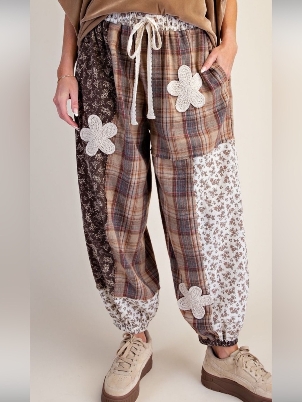 467 ❤️ small - 3X easel PLAID AND FLORAL PRINTED MIX WASHED PANTS